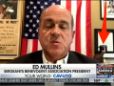 NYPD sergeants union chief Ed Mullins appears on Fox News with a QAnon mug behind him
